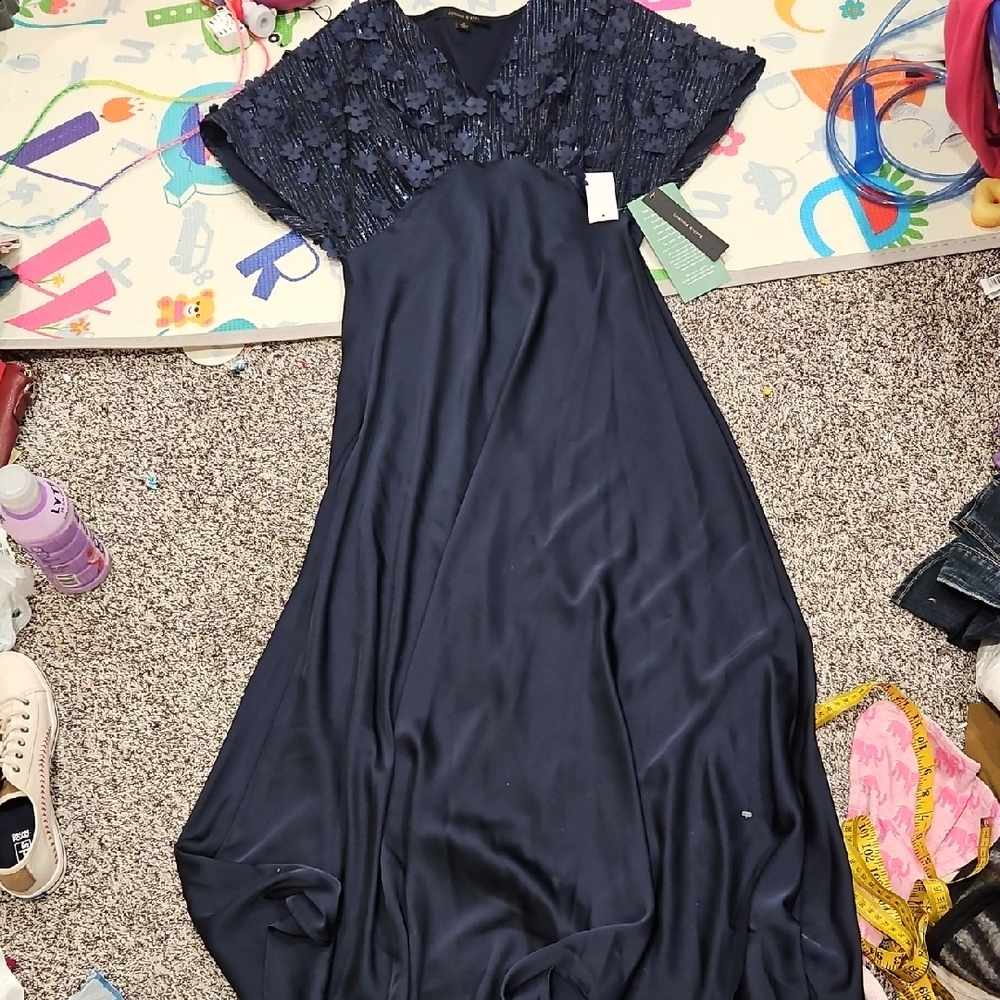 Cynthia Steffe Navy Blue Maxi Dress with Lace Detail